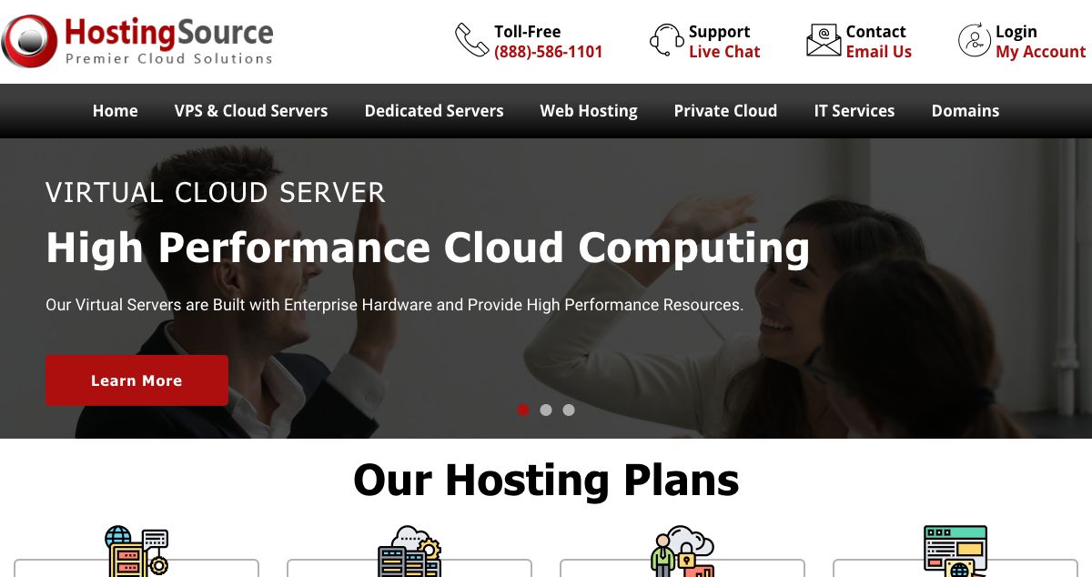 Homepage of HostingSource, Inc. hosting