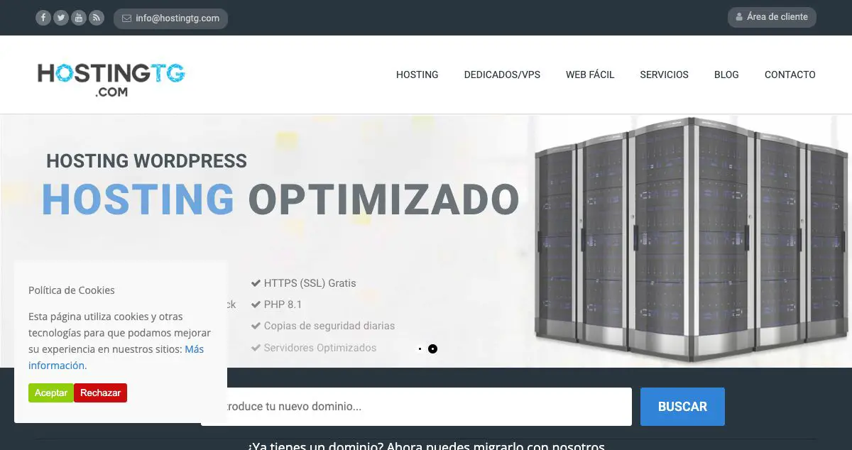 Homepage of HostingTG hosting