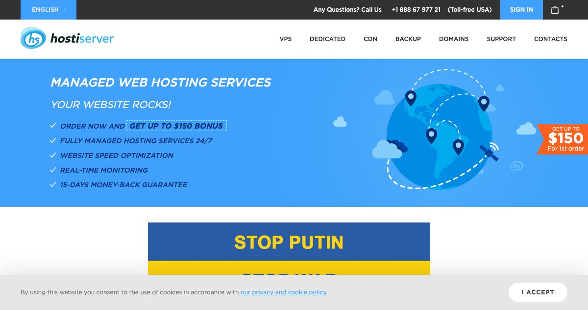 Homepage of Hostiserver hosting