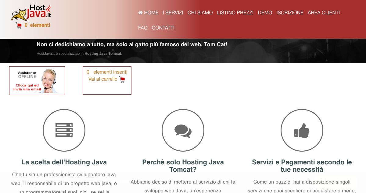 Homepage of HostJava hosting