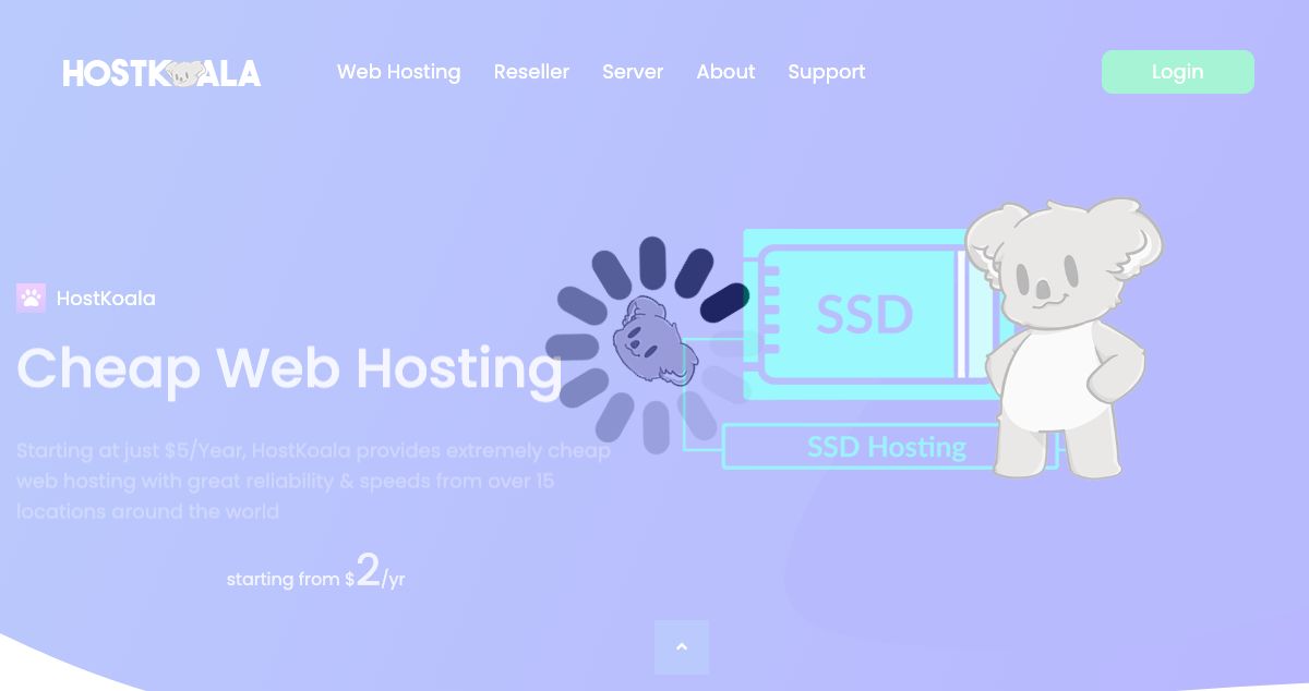 Homepage of Host Koala hosting