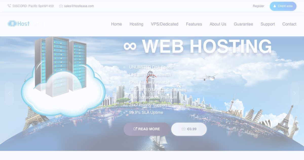 Homepage of HostLease Media Group NL hosting