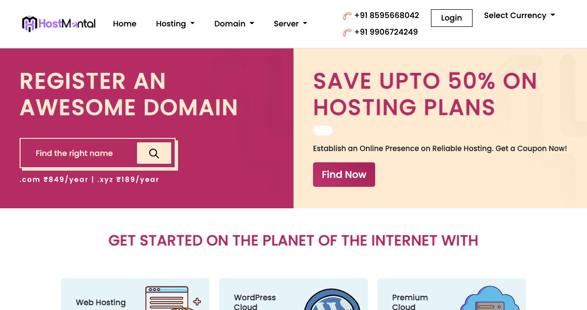 Homepage of HostMental Web Services hosting