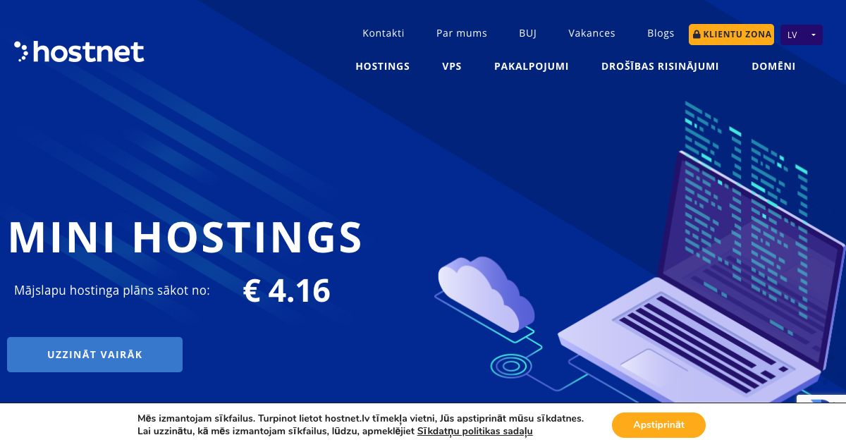 Homepage of Hostnet.lv hosting