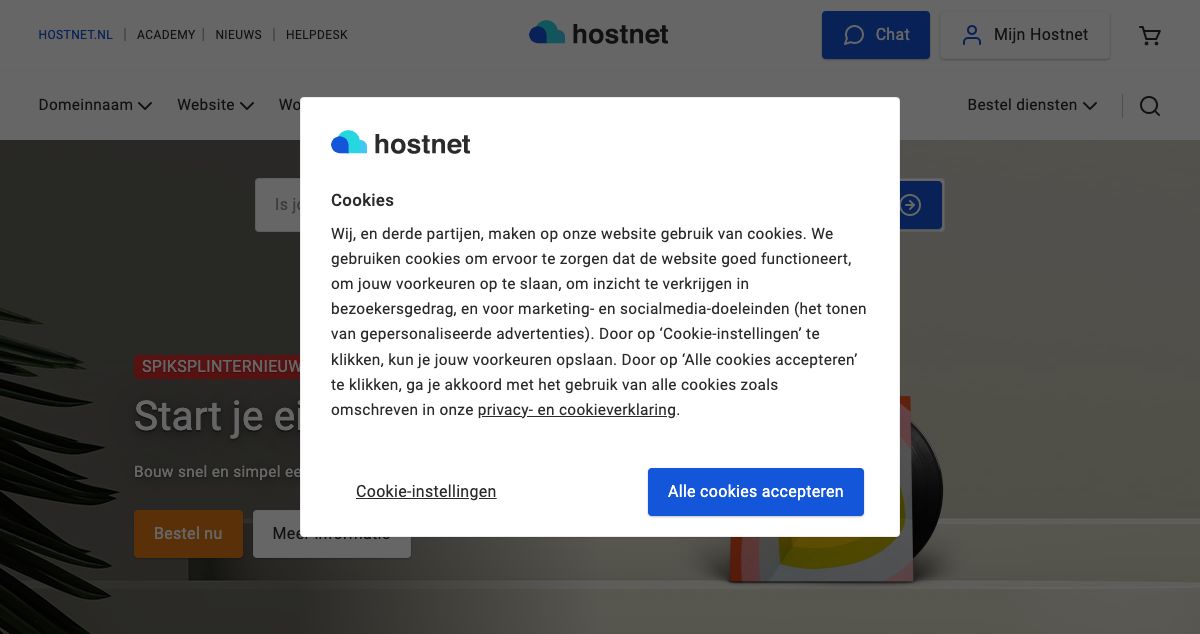 Homepage of Hostnet hosting