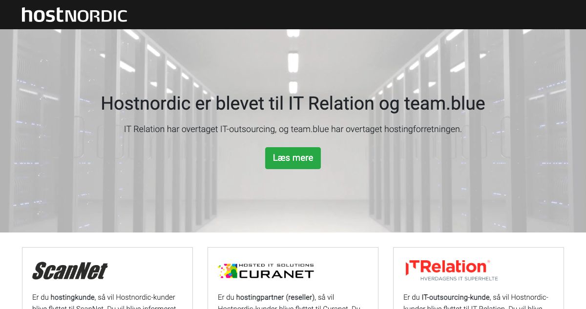 Homepage of Host Nordic hosting