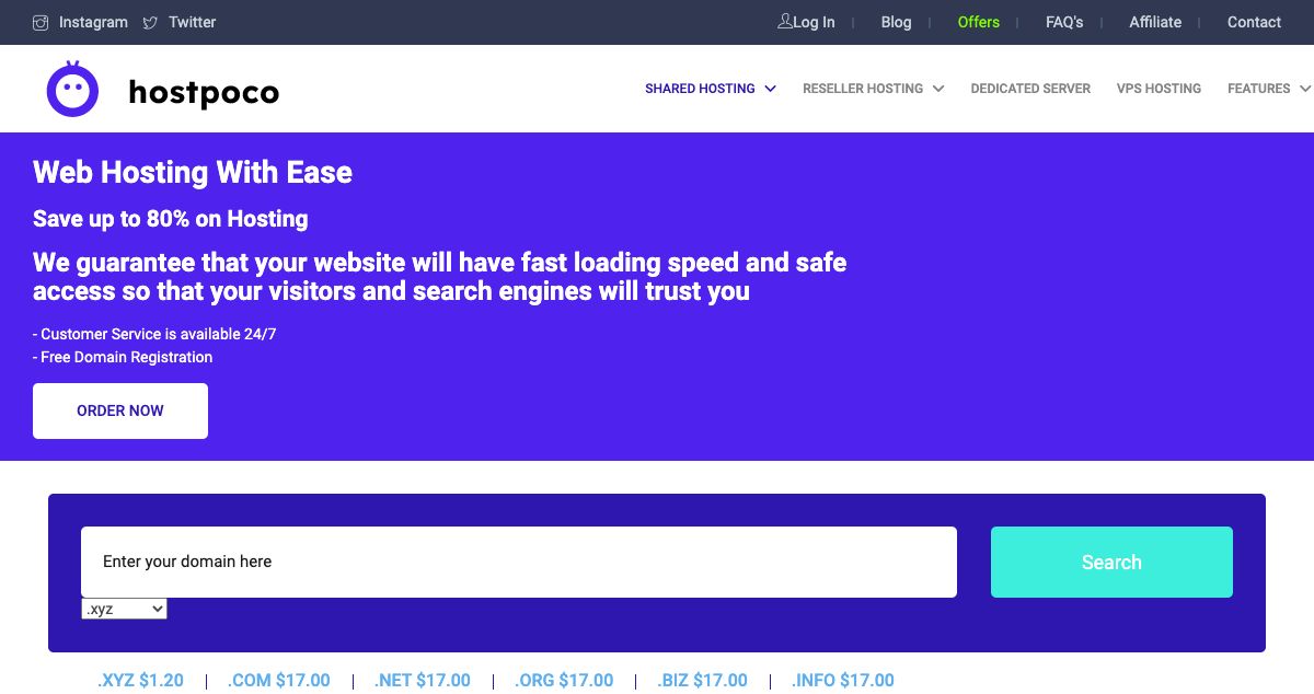 Homepage of Hostpoco hosting