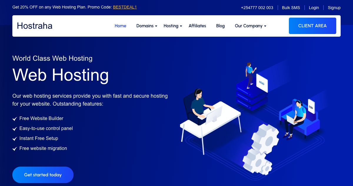 Homepage of Hostraha hosting