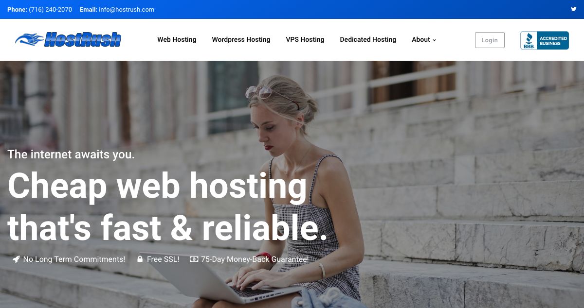 Homepage of HostRush hosting