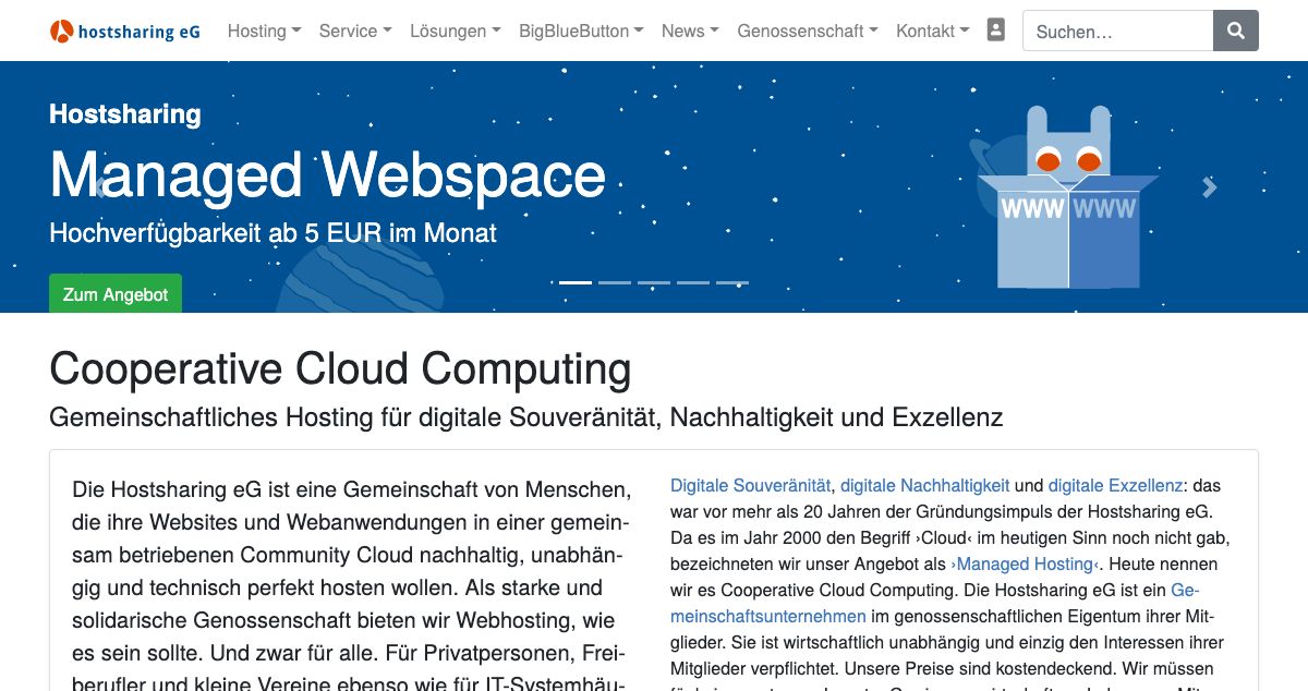 Homepage of Hostsharing eG hosting
