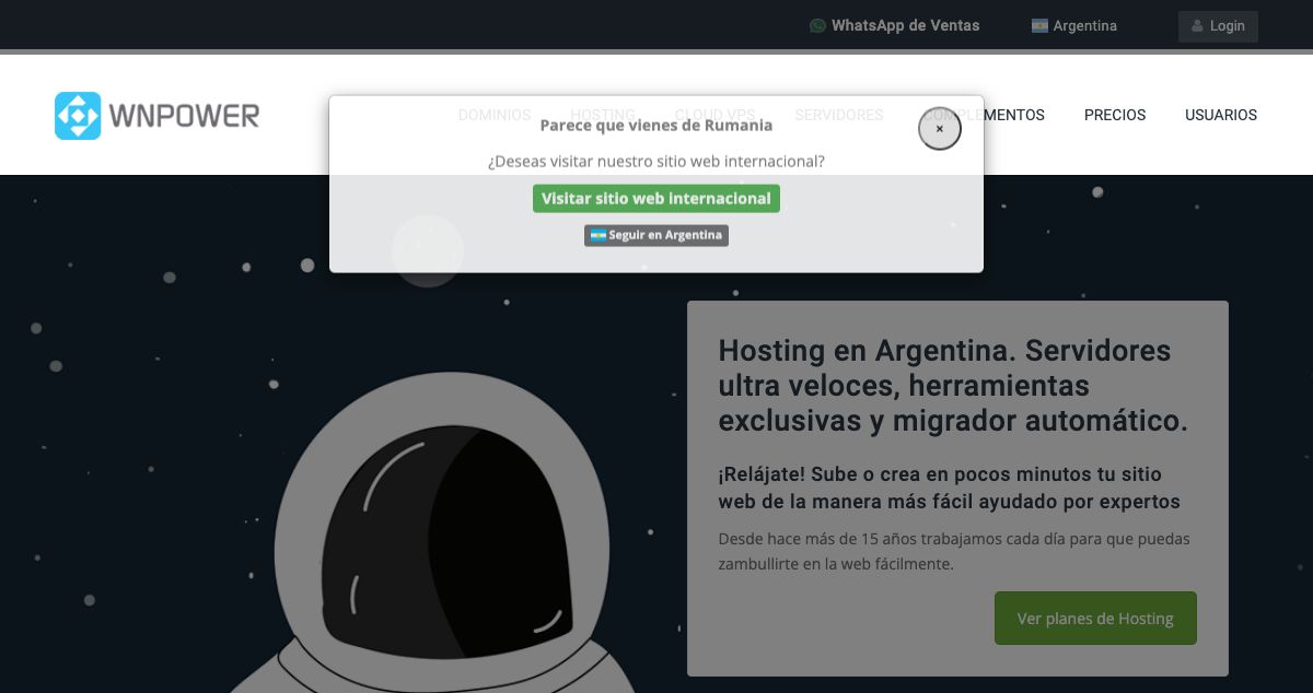 Homepage of HostSiete hosting