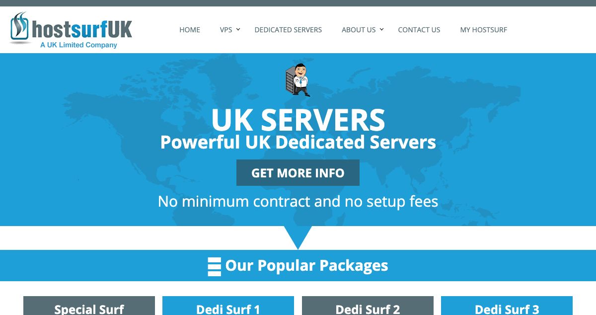 Homepage of Host Surf UK hosting