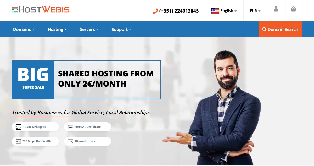 Homepage of HostWebis hosting