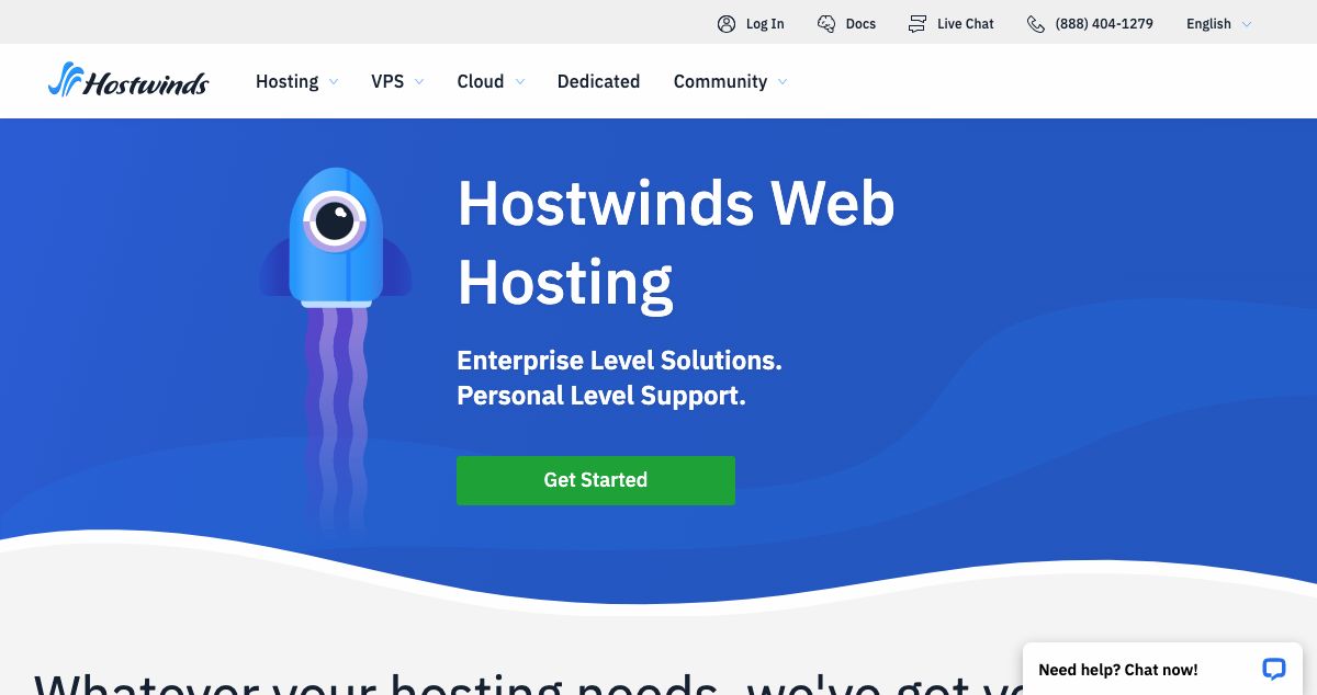 Homepage of Hostwinds hosting