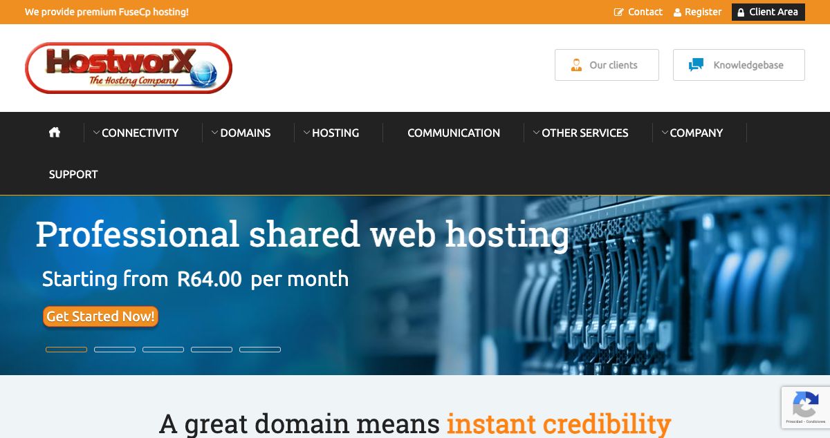 Homepage of HostworX hosting