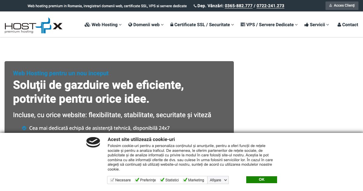 Homepage of HostX.ro hosting