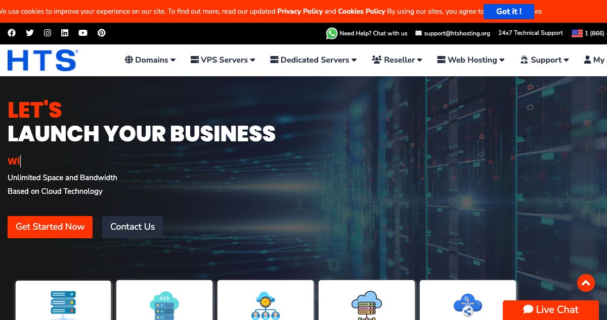 Homepage of HTS Hosting hosting