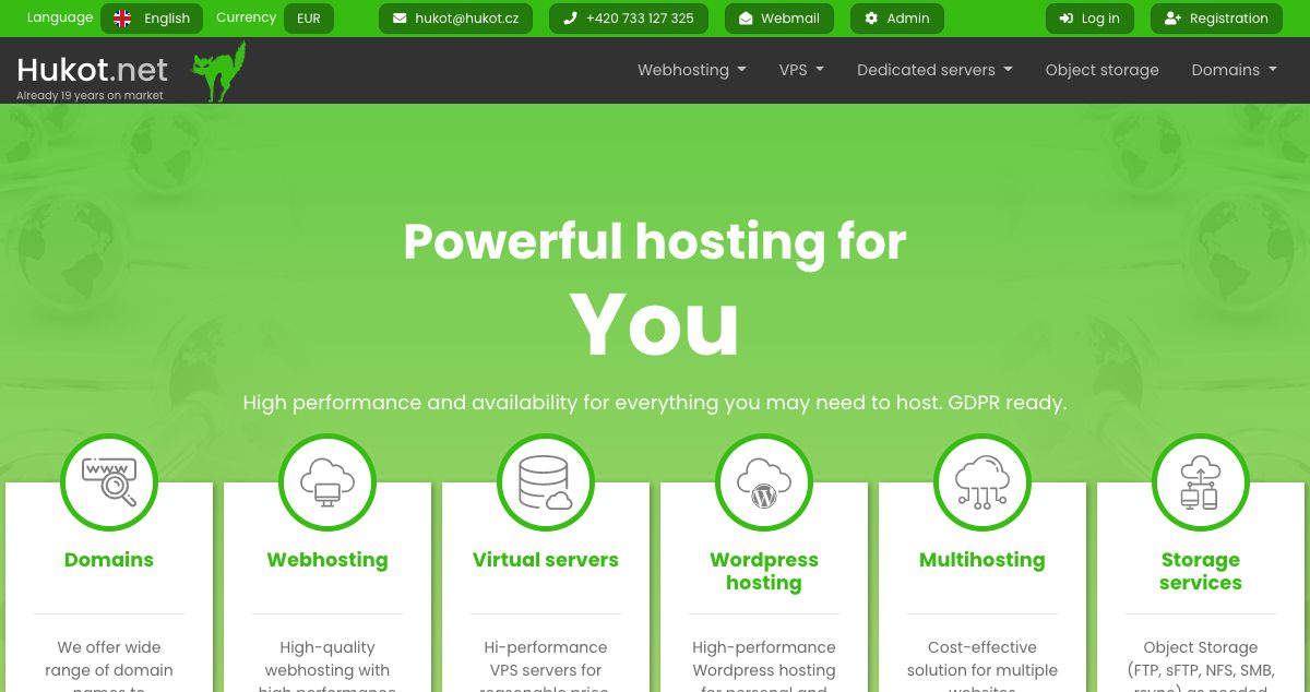 Homepage of Hukot ltd. hosting