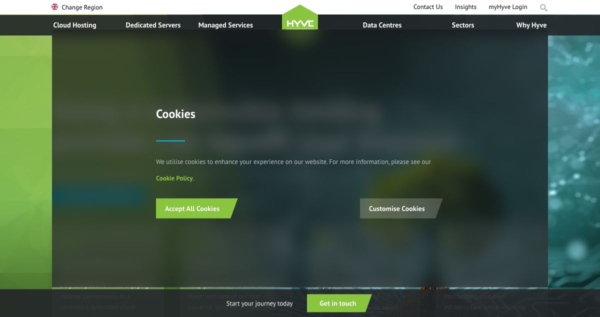 Homepage of Hyve Managed Hosting hosting