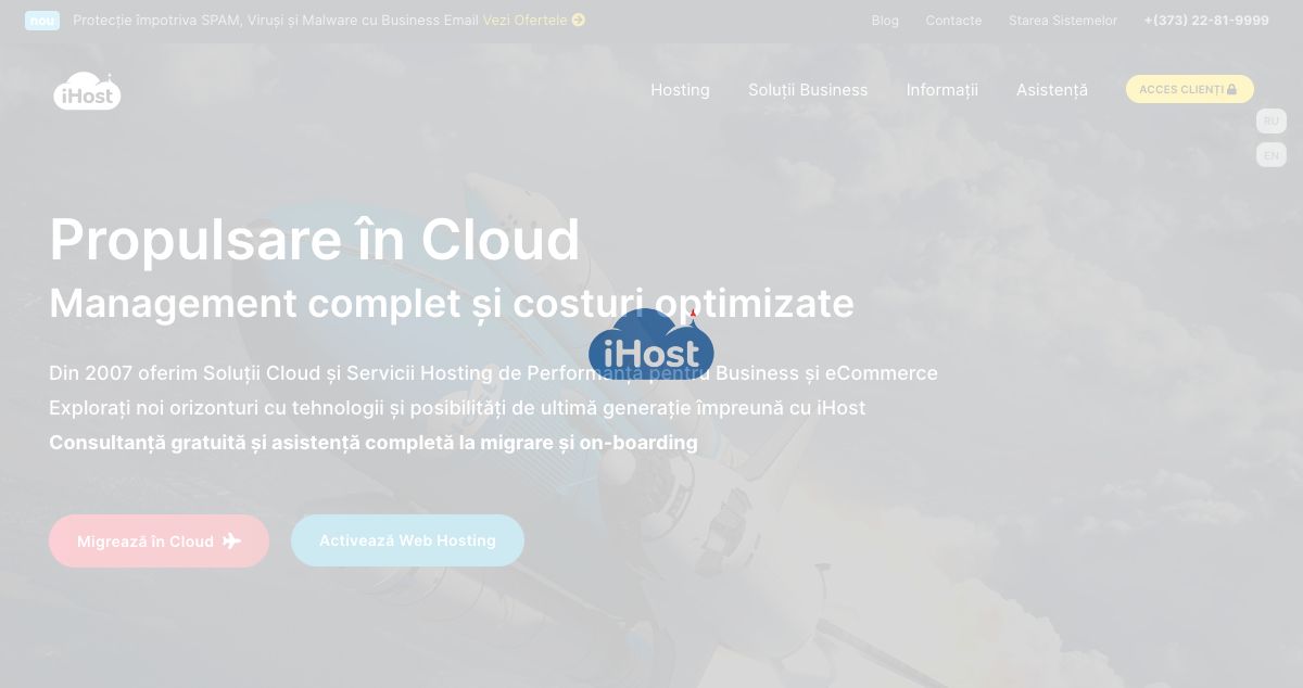 Homepage of iHost hosting