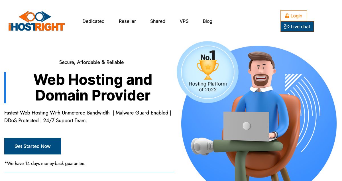 Homepage of iHostRight hosting