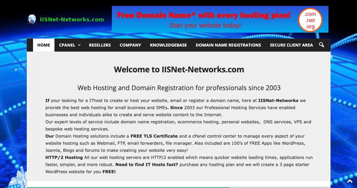 Homepage of IISNet-Networks hosting