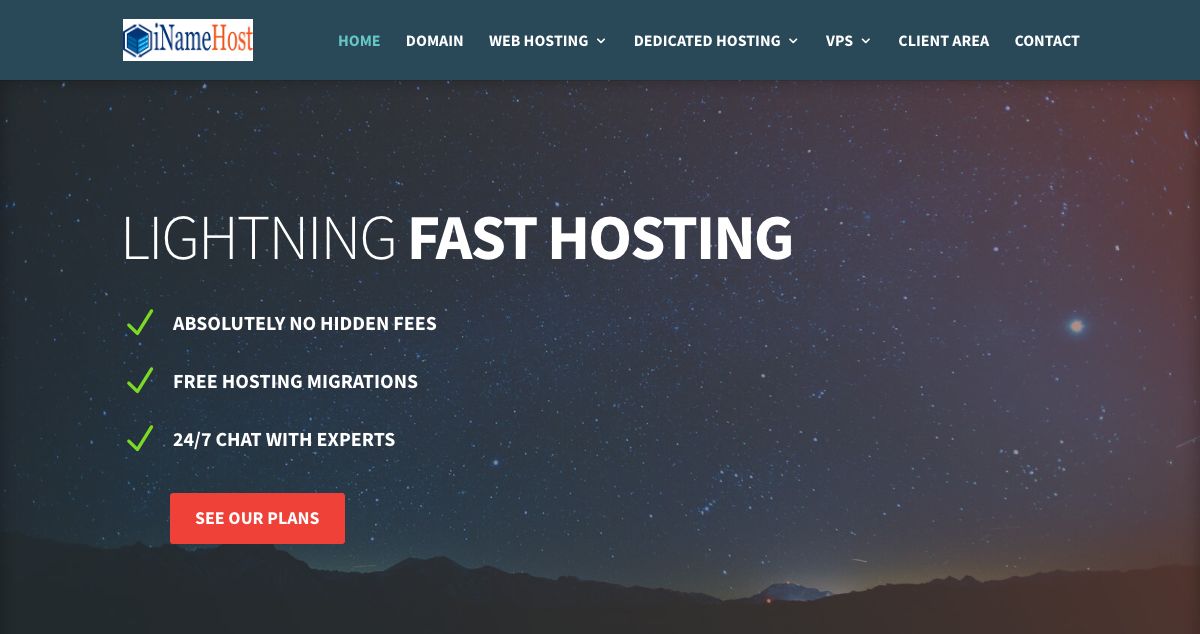 Homepage of iNameHost hosting