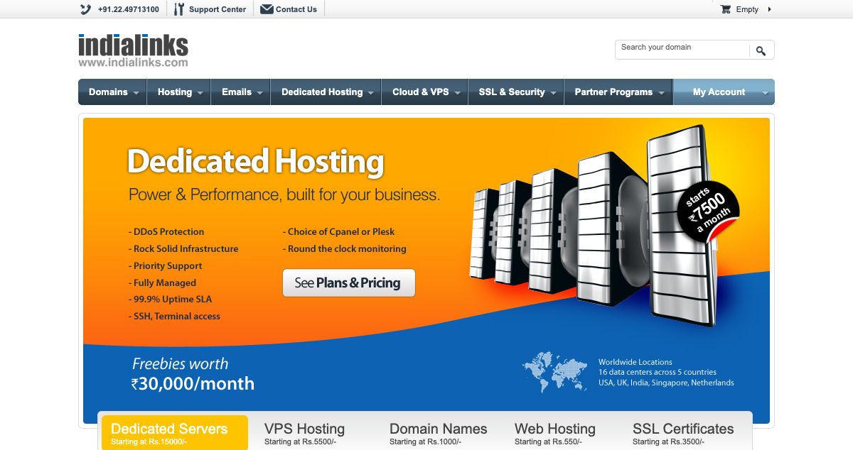 Homepage of IndiaLinks hosting