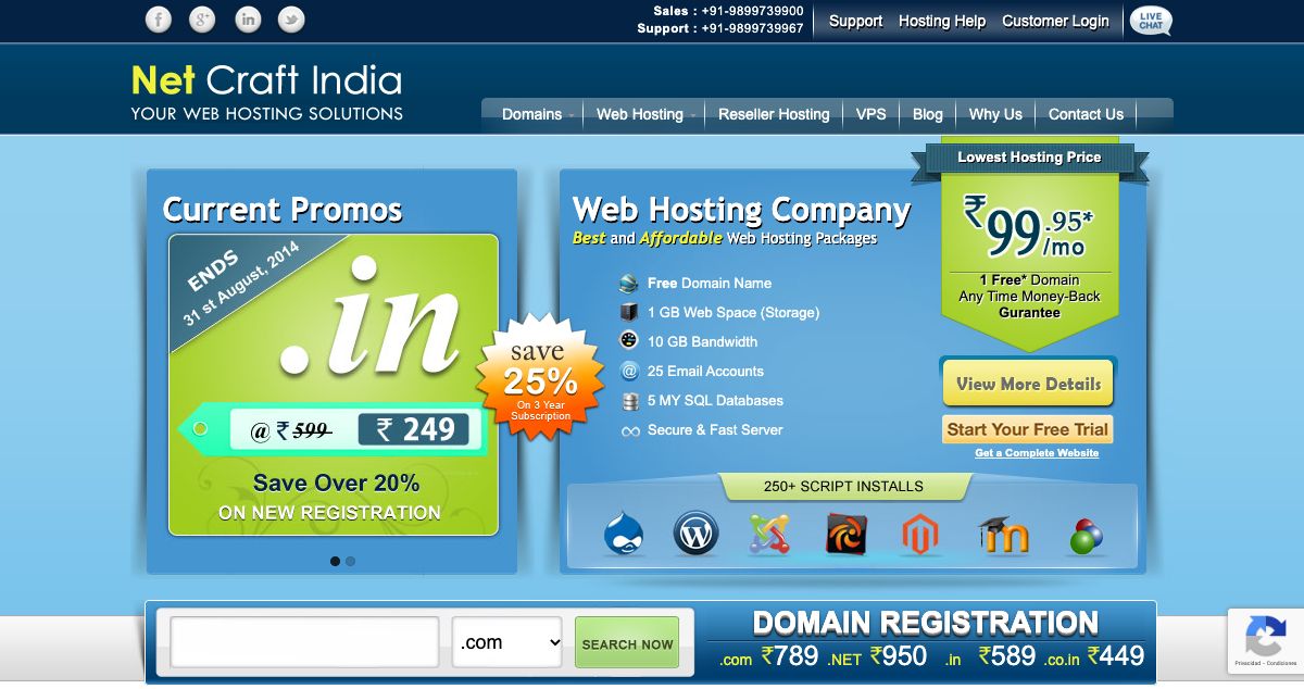 Homepage of Net Craft India hosting