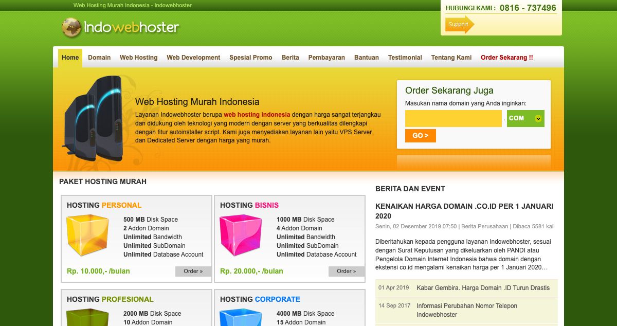 Homepage of IndoWebHoster hosting