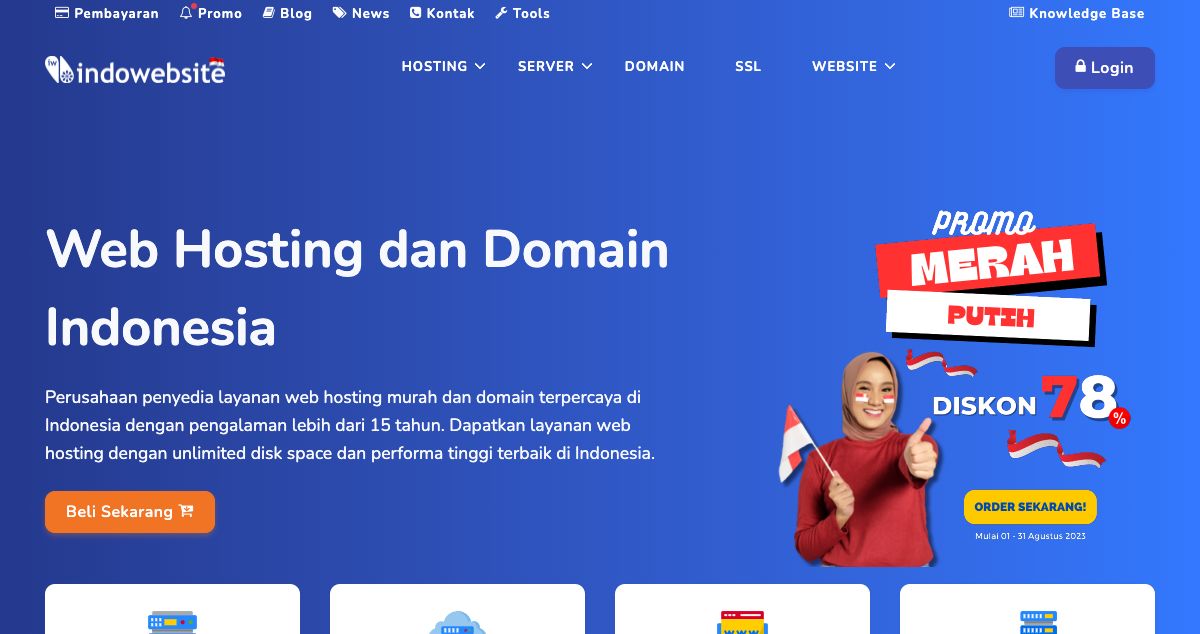 Homepage of IndoWebsite hosting