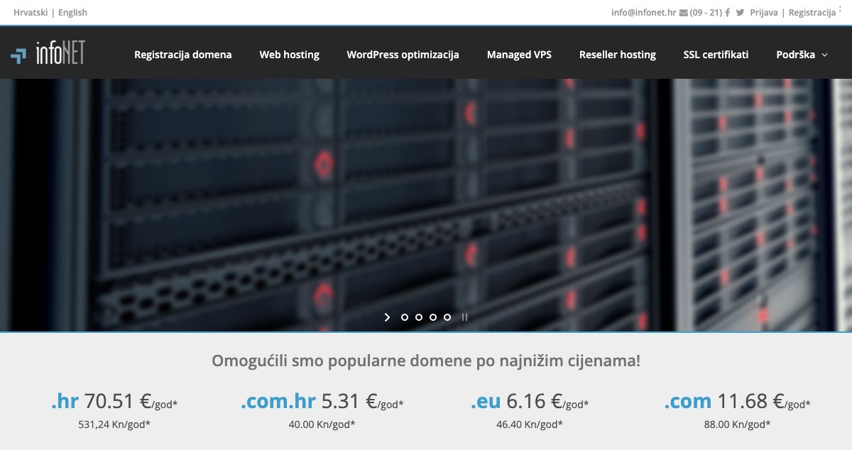 Homepage of InfoNET hosting