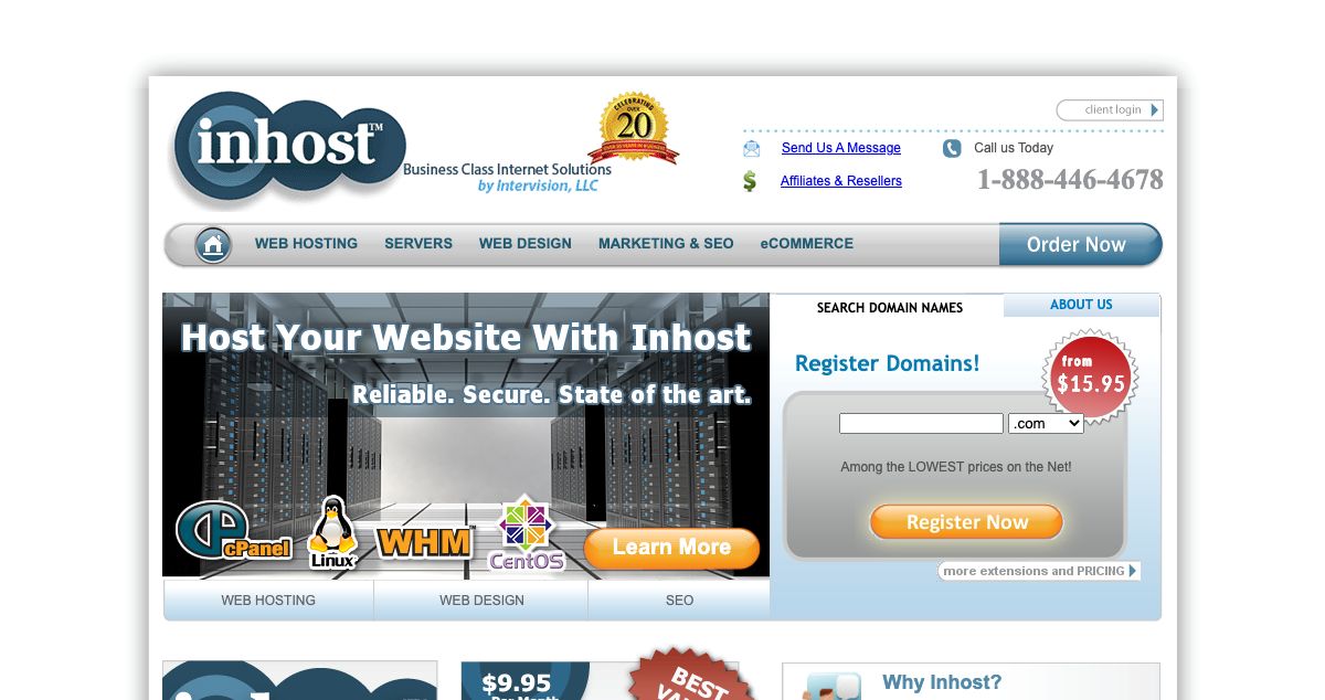 Homepage of Inhost hosting