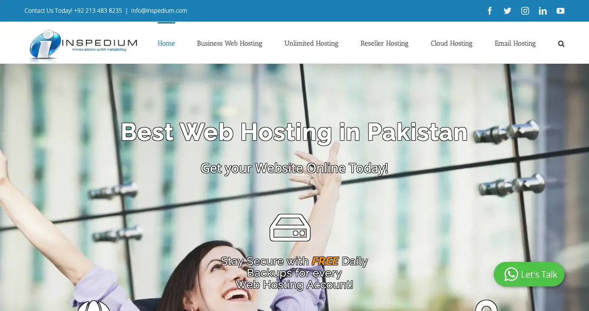 Homepage of Inspedium Corp. hosting