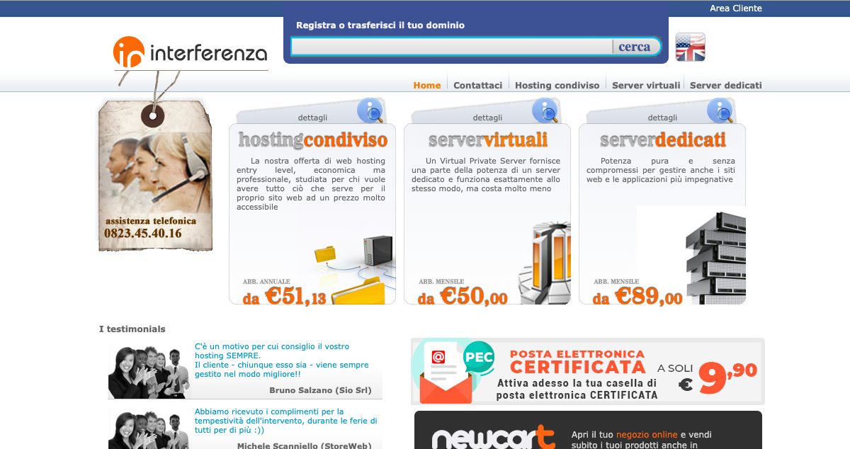 Homepage of Interferenza hosting