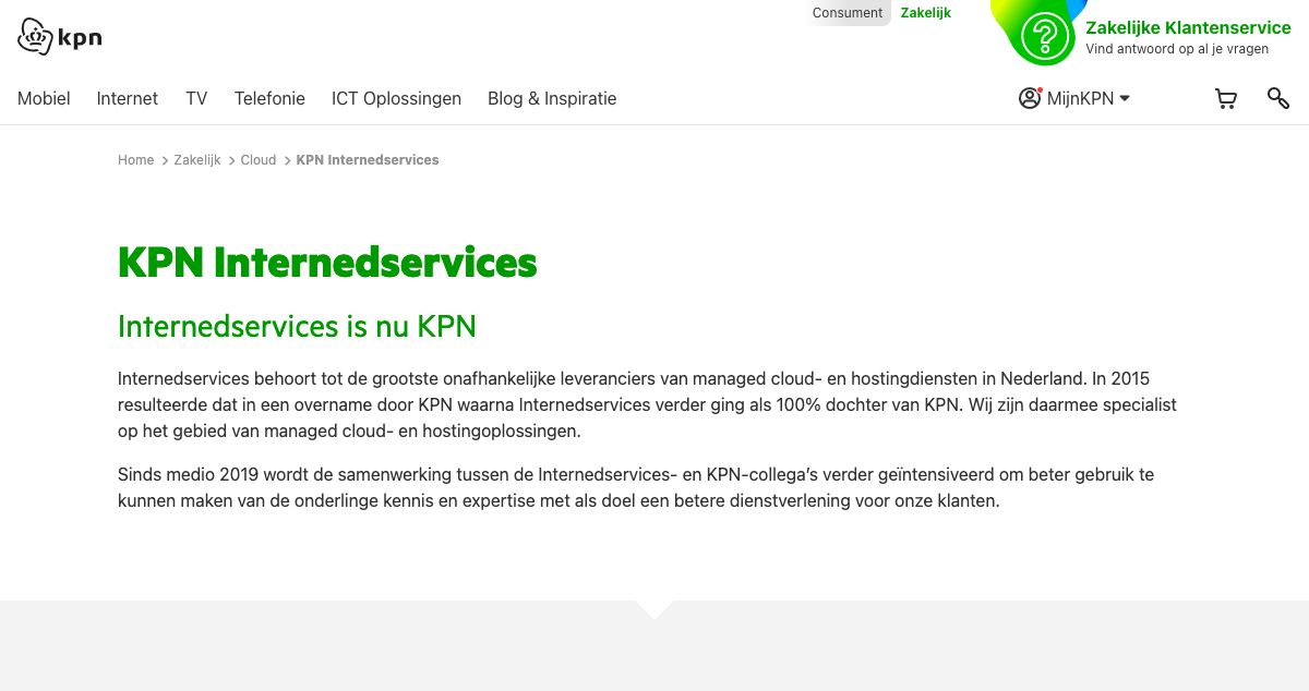 Homepage of Internedservices hosting