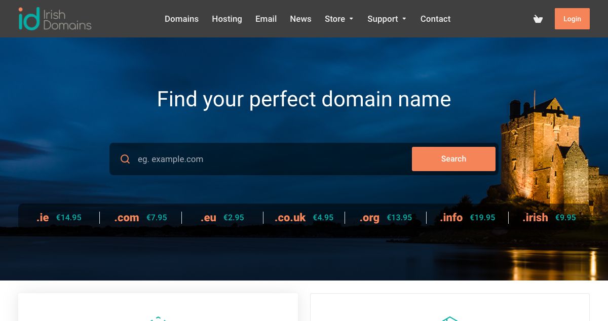 Homepage of Irish Domains Ltd hosting