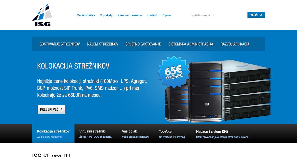 Homepage of ISG hosting