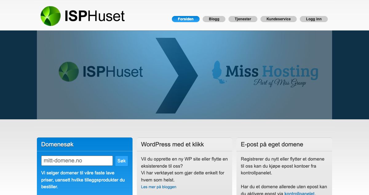 Homepage of ISPHuset hosting