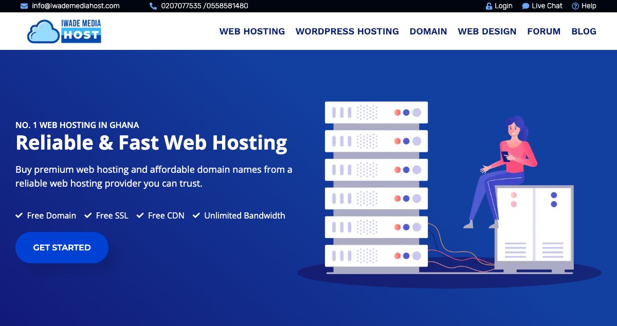 Homepage of iWade Media Host hosting