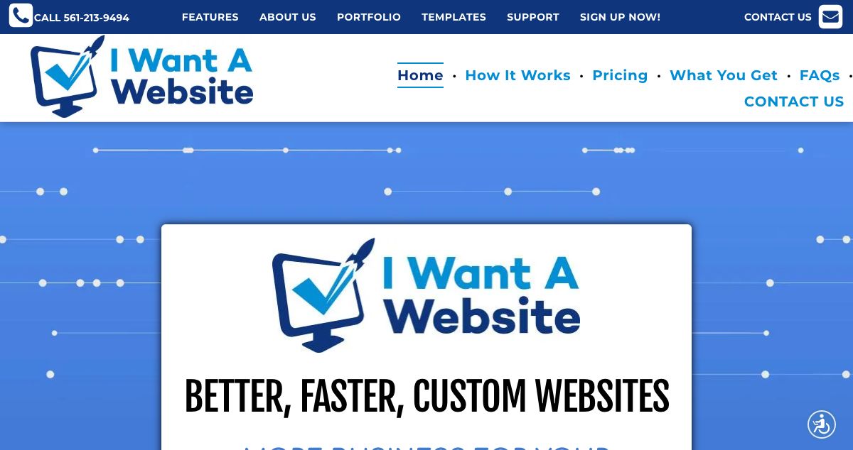 Homepage of I WANT A WEBSITE .com hosting