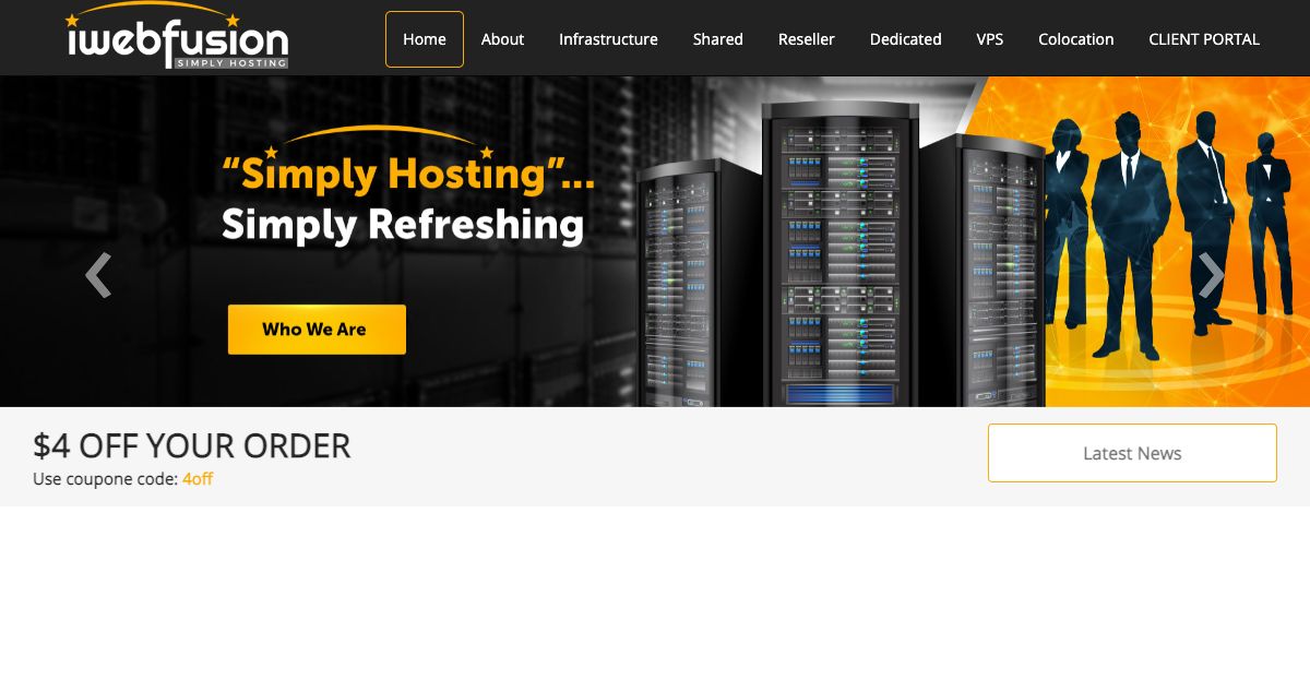 Homepage of iWebFusion hosting