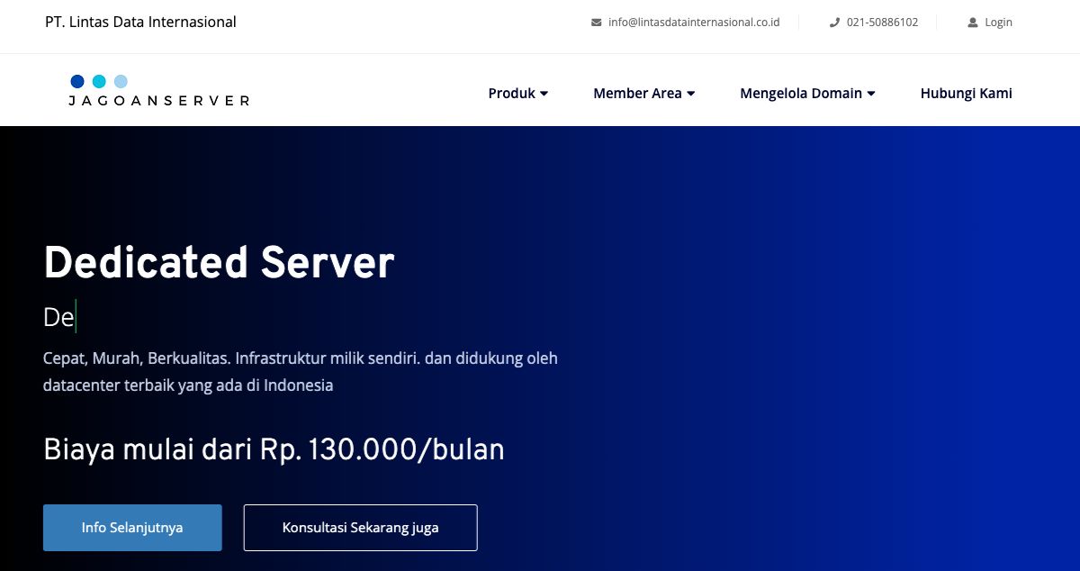 Homepage of Jagoan Server Communication hosting