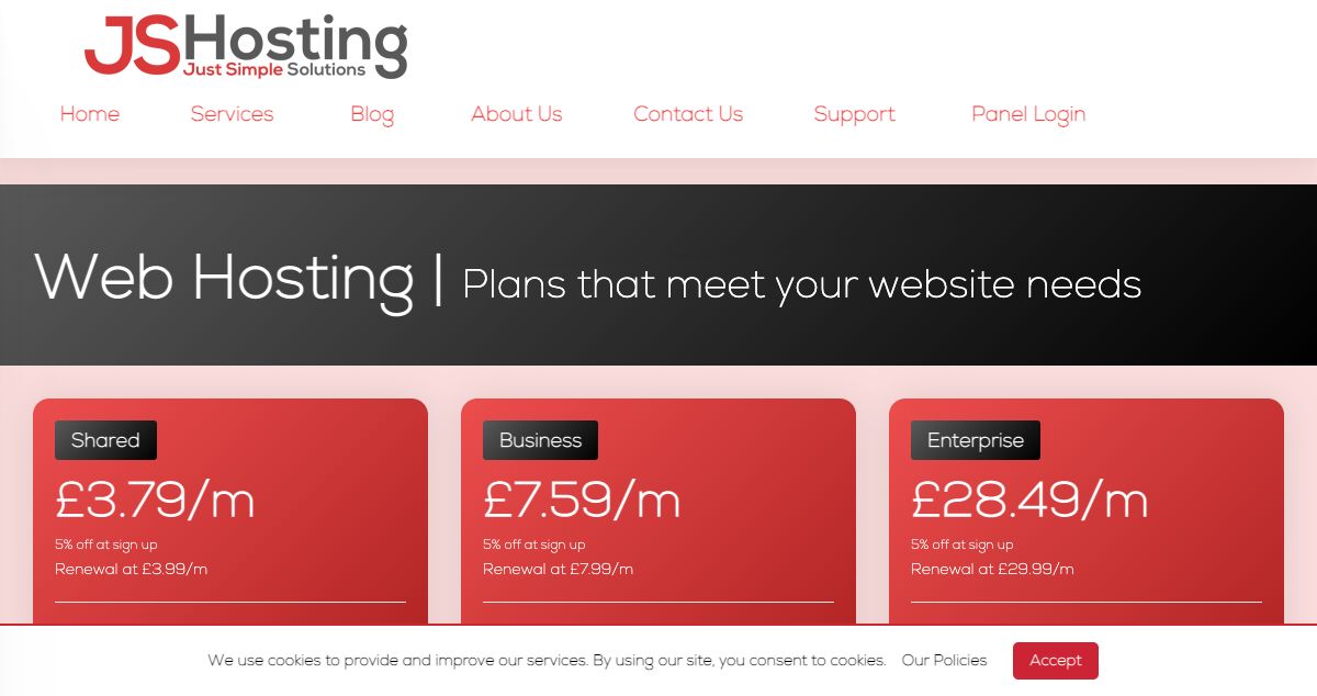 Homepage of Just Simple Hosting hosting