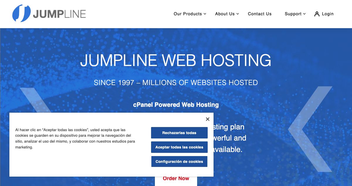 Homepage of JumpLine.com hosting