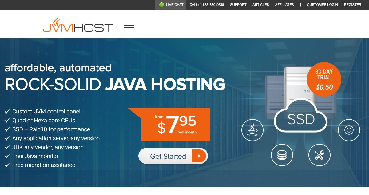 Homepage of JVMHost hosting