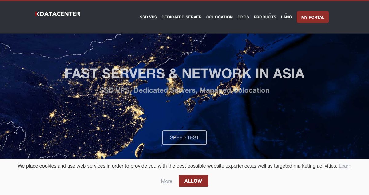 Homepage of Kdatacenter hosting