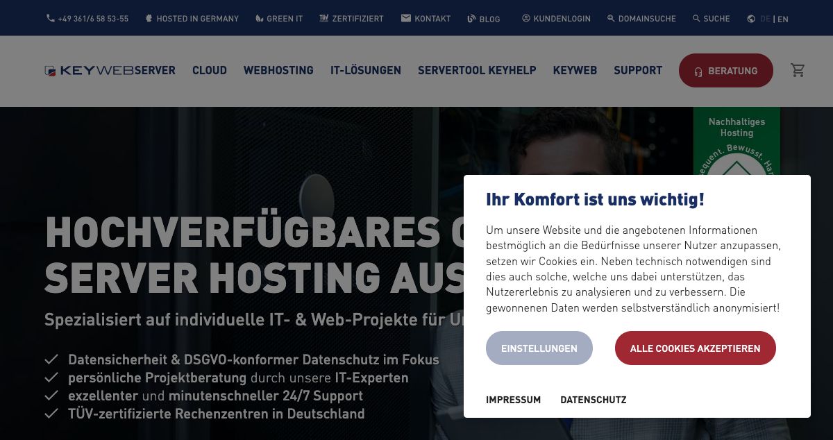 Homepage of Keyweb hosting