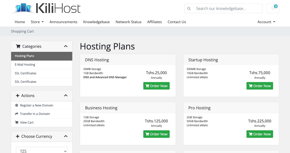 Homepage of Kilihost hosting