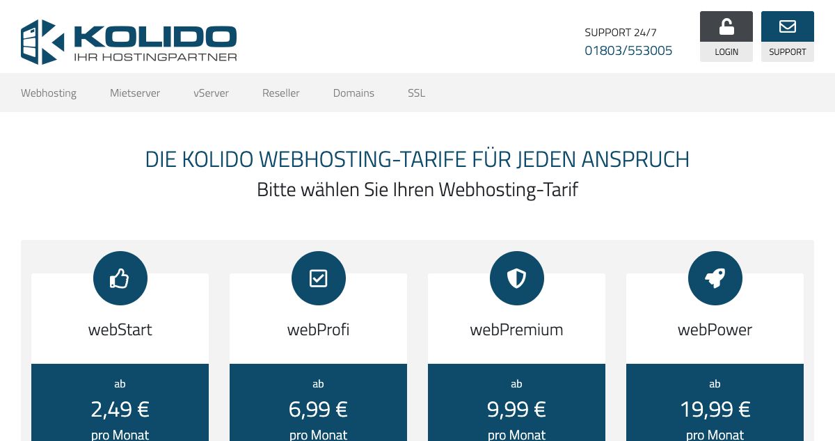 Homepage of Kolido hosting